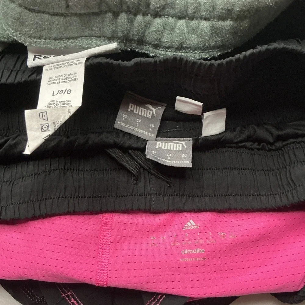 Adidas Reebok Puma Womens Activewear Shorts 4pc Bundle Large Black Green Pink